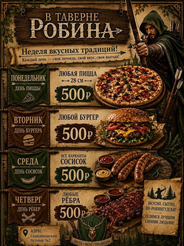 ресторан «Таверна Робина», Акция каждый день