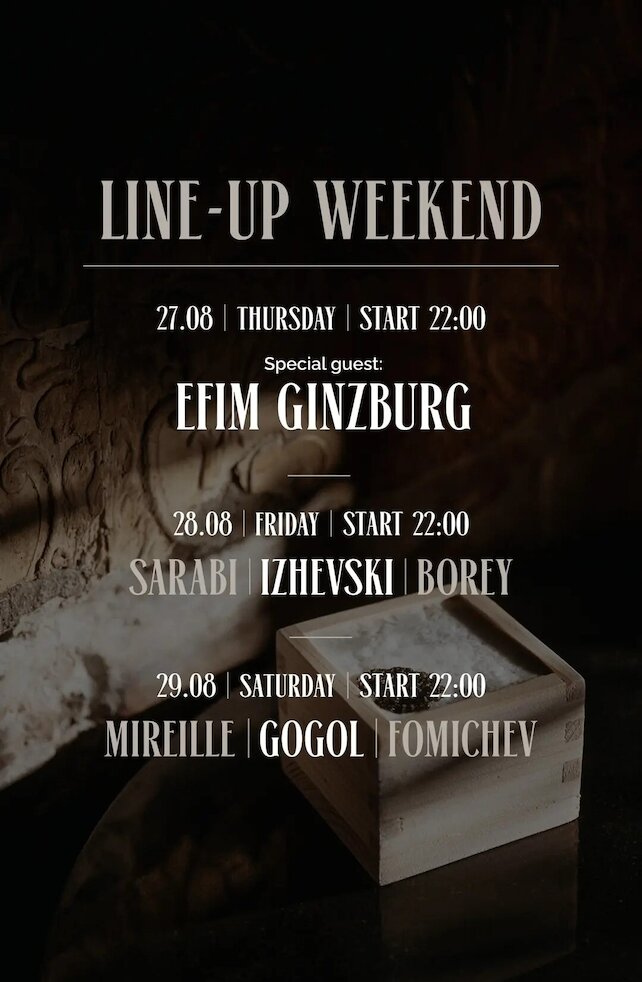 бар &laquo;Mendeleev Bar & Music&raquo;, Line-up Weekend
