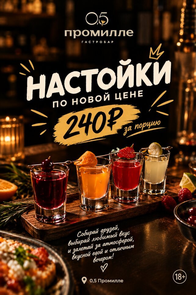 ресторан &laquo;0,5 Промилле&raquo;, В эту пятницу в 0, 5 Промилле — цены вниз!