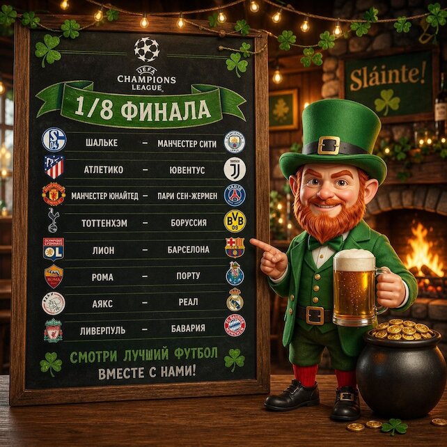 паб «Jolly Leprechaun», Паб «Джоли Лепрекон» приглашает на прямую трансляцию матчей Лиги чемпионов
