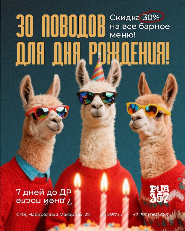бар «Pub 357», 30 поводов для дня рождения