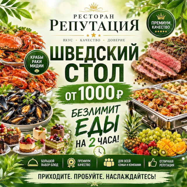 ресторан &laquo;Rепутация&raquo;, Шведский стол от 1000 рблей
