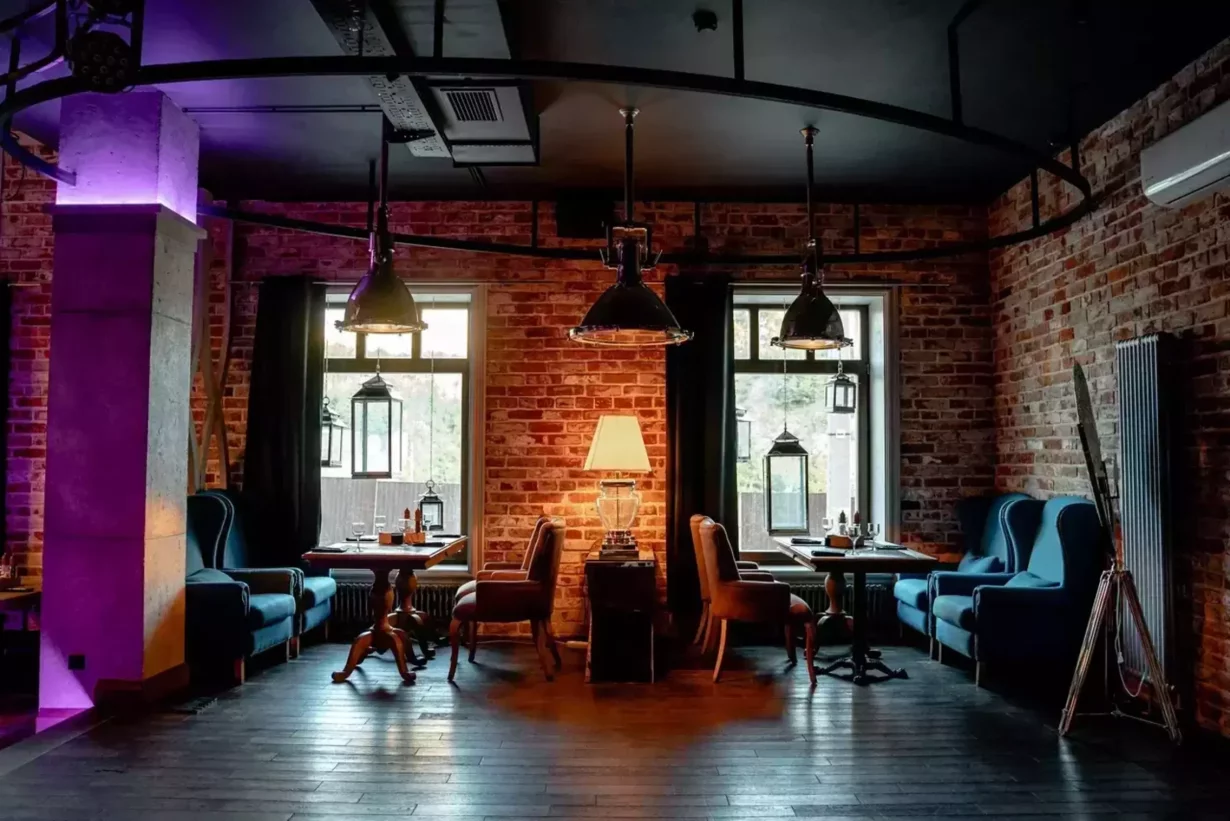 Интерьер/Экстерьер/Банкетная зона/Бар/Стол для двоих/Вход/Главный зал/Lounge зона ресторан Некрасов фото