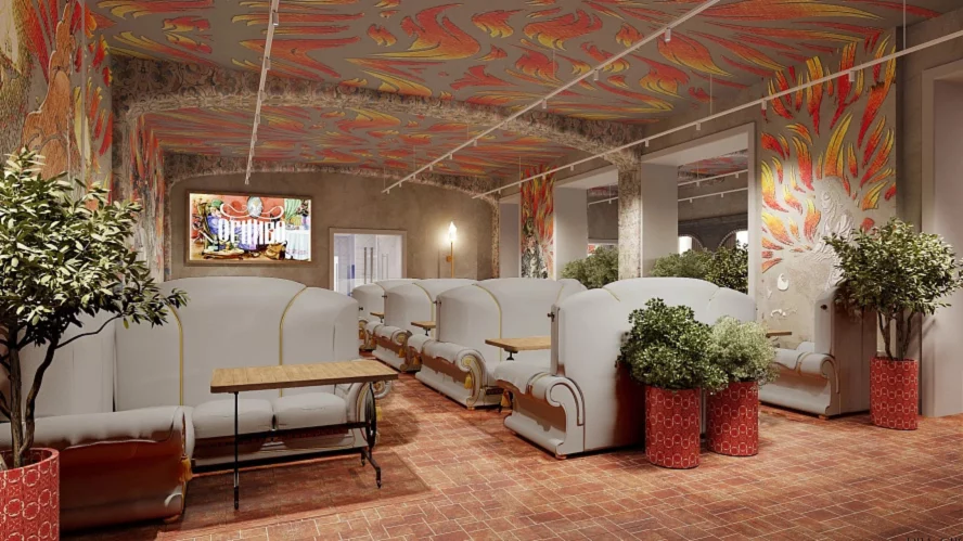 Интерьер/Экстерьер/Банкетная зона/Бар/Стол для двоих/Вход/Главный зал/Lounge зона ресторан Огниво фото