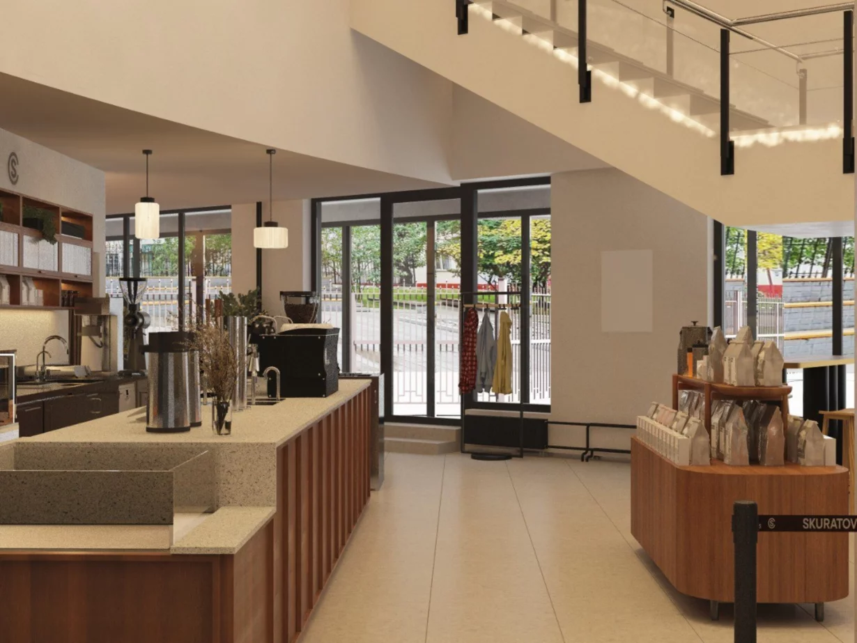 Интерьер/Экстерьер/Банкетная зона/Бар/Стол для двоих/Вход/Главный зал/Lounge зона кофейня Skuratov Coffee фото