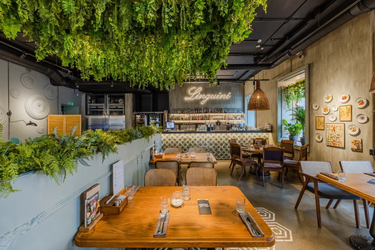 Интерьер/Экстерьер/Банкетная зона/Бар/Стол для двоих/Вход/Главный зал/Lounge зона ресторан Linguini фото