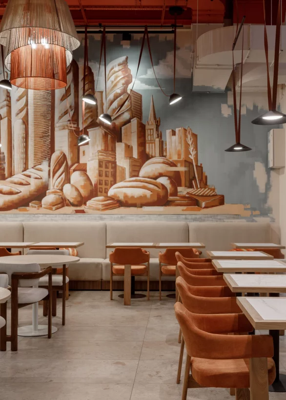 Интерьер/Экстерьер/Банкетная зона/Бар/Стол для двоих/Вход/Главный зал/Lounge зона пекарня Ухват фото