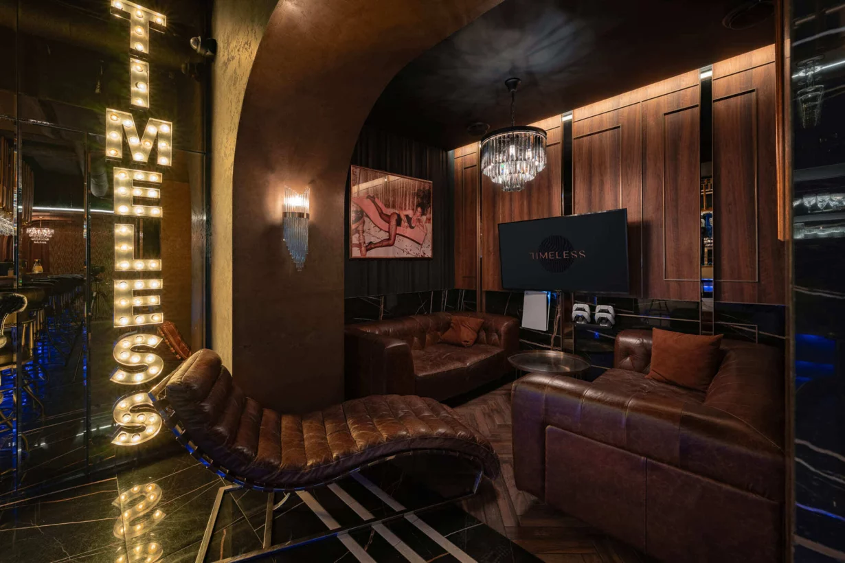 Интерьер/Экстерьер/Банкетная зона/Бар/Стол для двоих/Вход/Главный зал/Lounge зона кальянная Timeless Охотный Ряд фото