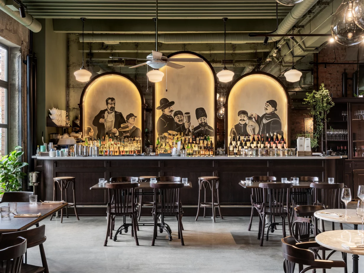 Интерьер/Экстерьер/Банкетная зона/Бар/Стол для двоих/Вход/Главный зал/Lounge зона ресторан Pádre Khinkali фото