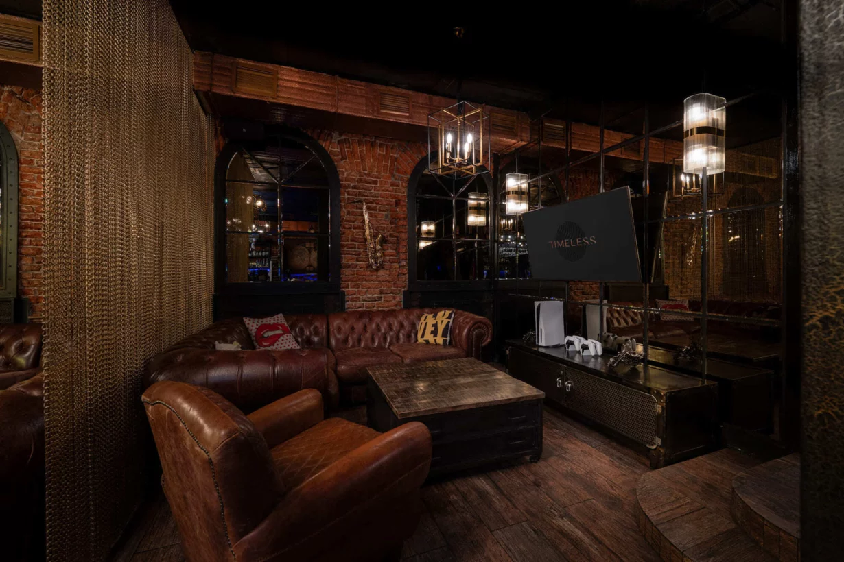 Интерьер/Экстерьер/Банкетная зона/Бар/Стол для двоих/Вход/Главный зал/Lounge зона кальянная Timeless Чистые пруды фото