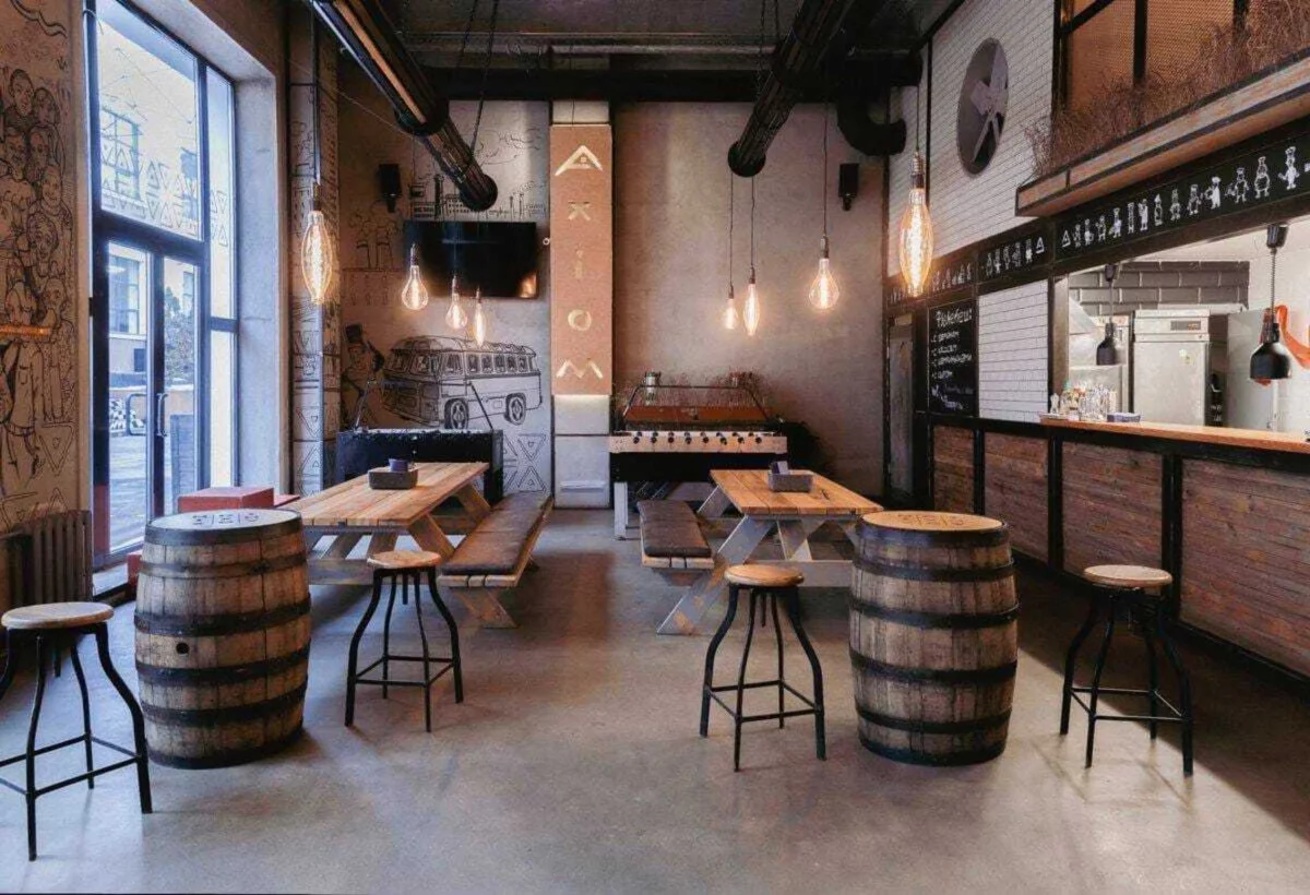 Интерьер/Экстерьер/Банкетная зона/Бар/Стол для двоих/Вход/Главный зал/Lounge зона паб Axiom Pub фото