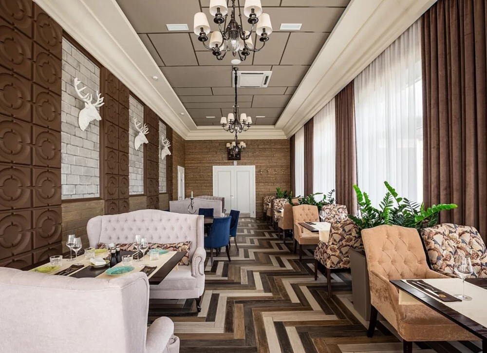 Интерьер/Экстерьер/Банкетная зона/Бар/Стол для двоих/Вход/Главный зал/Lounge зона ресторан Графский парк фото