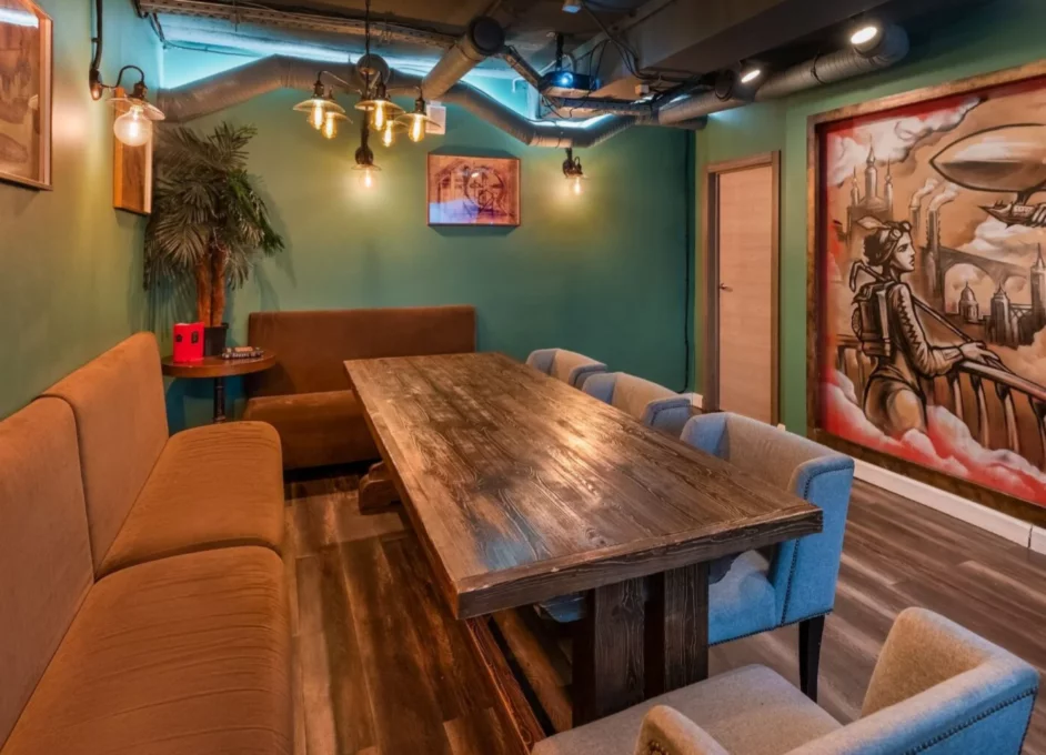 Интерьер/Экстерьер/Банкетная зона/Бар/Стол для двоих/Вход/Главный зал/Lounge зона лофт Party Time фото