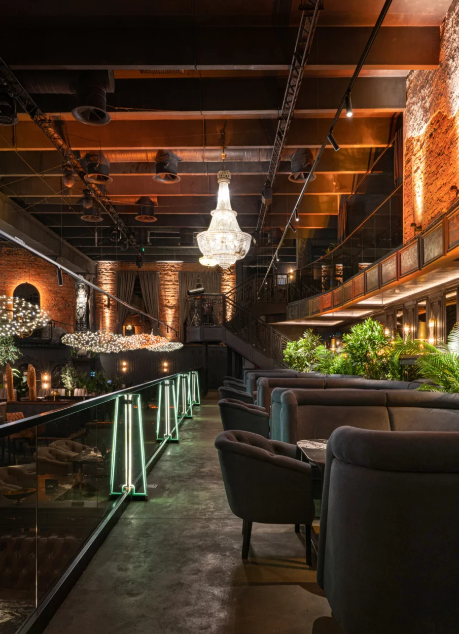 Интерьер/Экстерьер/Банкетная зона/Бар/Стол для двоих/Вход/Главный зал/Lounge зона ресторан Дымзавод Хамовники фото