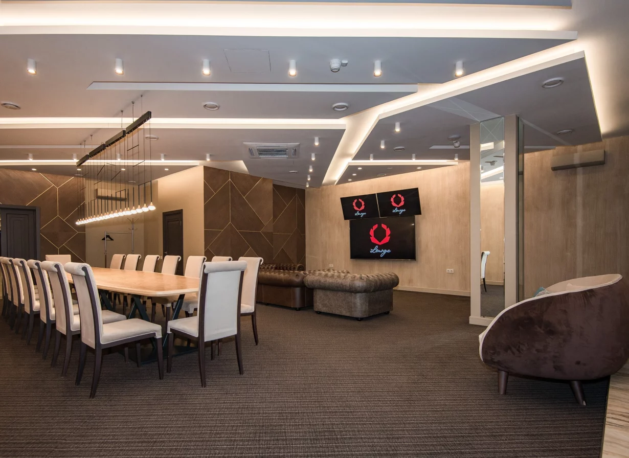 Интерьер/Экстерьер/Банкетная зона/Бар/Стол для двоих/Вход/Главный зал/Lounge зона ресторанный комплекс Olimpbet Lounge фото