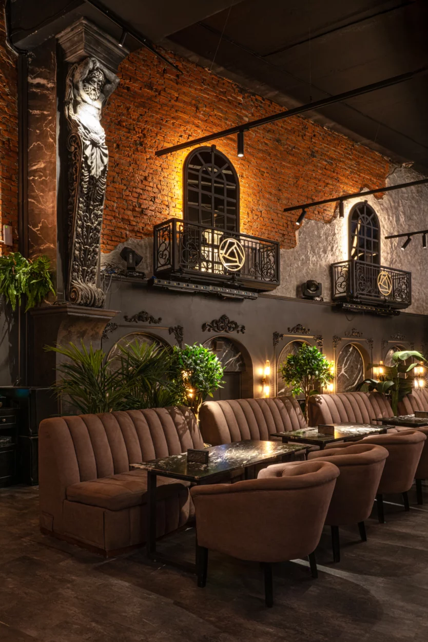 Интерьер/Экстерьер/Банкетная зона/Бар/Стол для двоих/Вход/Главный зал/Lounge зона ресторан Дымзавод Хамовники фото