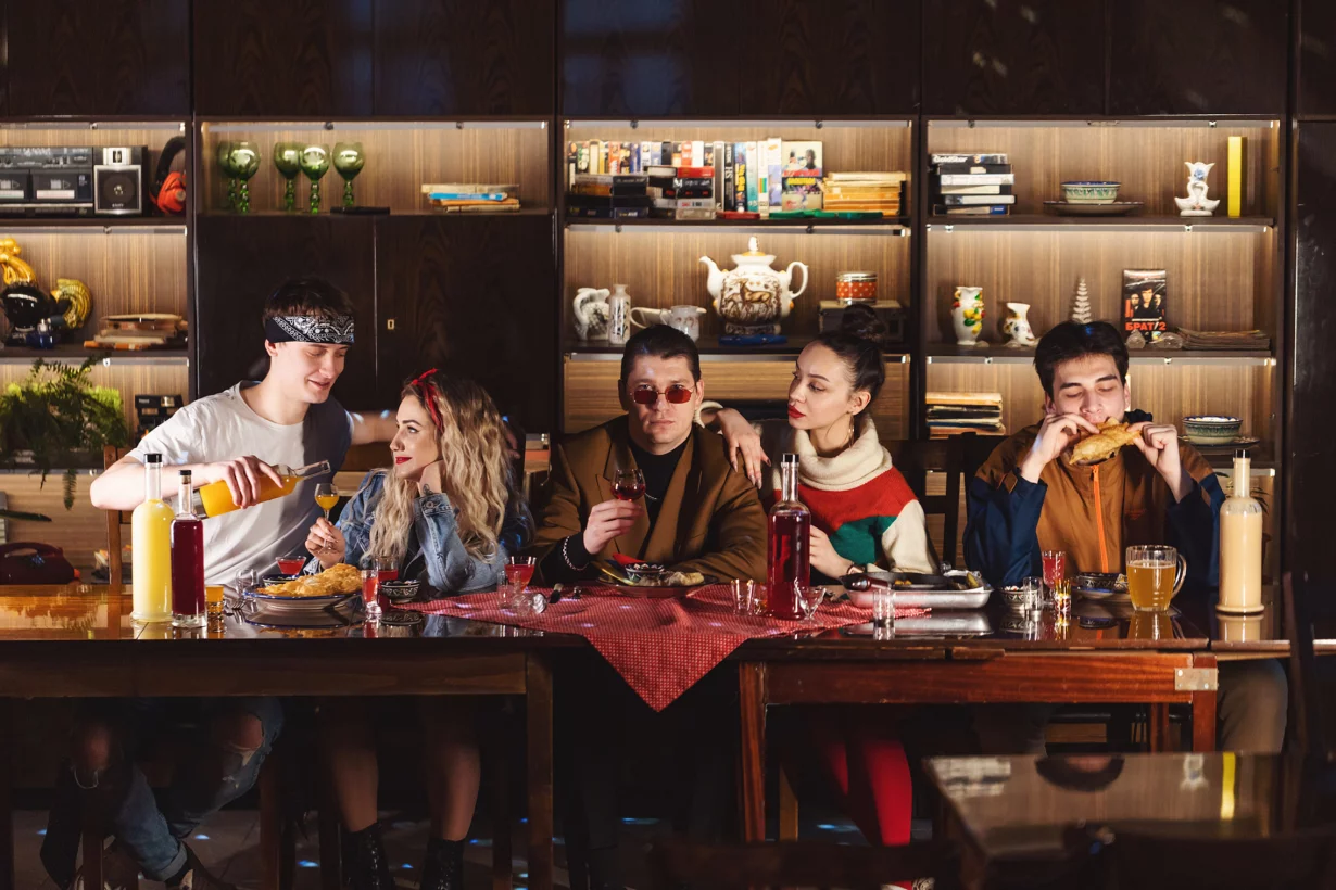 "Selfie Friends In Pub" by Stocksy Contributor "Daxiao Productions" - Stocksy