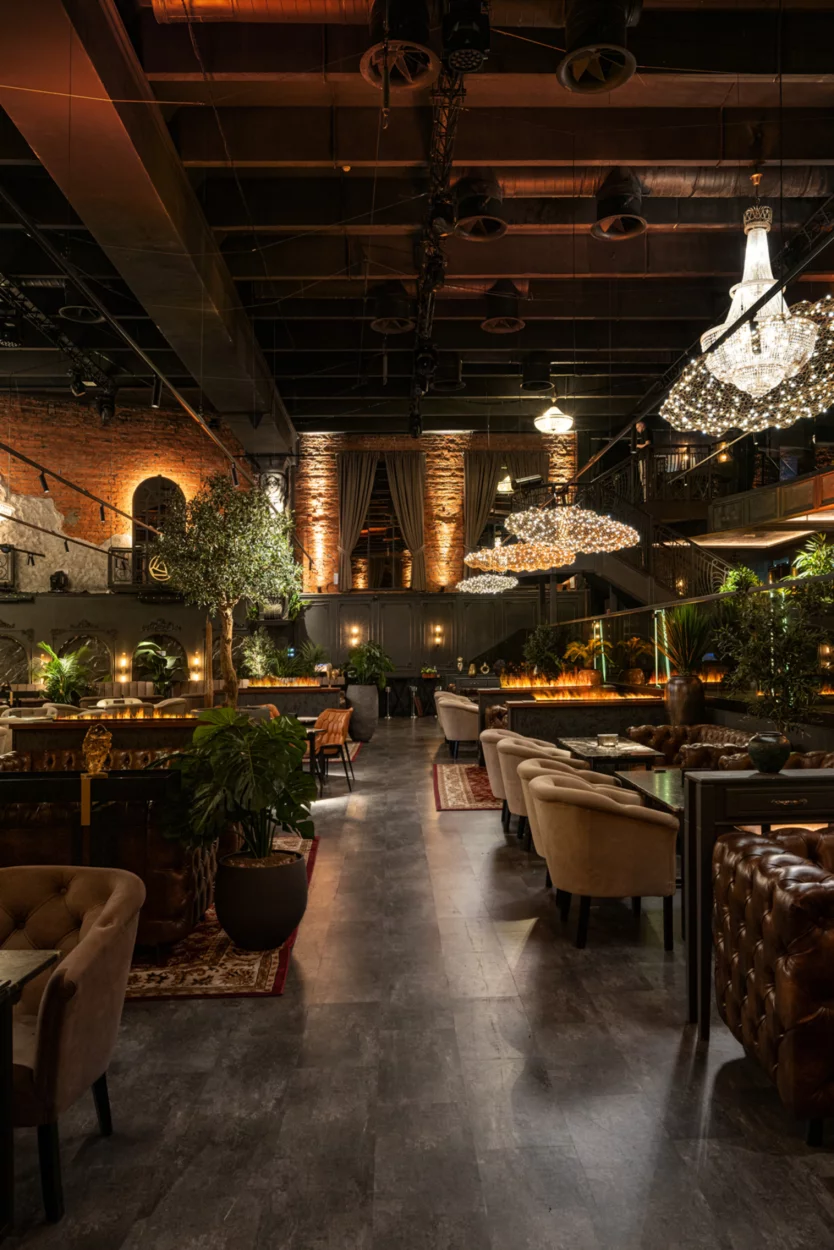 Интерьер/Экстерьер/Банкетная зона/Бар/Стол для двоих/Вход/Главный зал/Lounge зона ресторан Дымзавод Хамовники фото