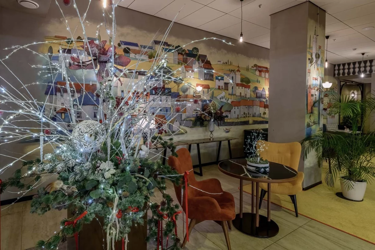 Интерьер/Экстерьер/Банкетная зона/Бар/Стол для двоих/Вход/Главный зал/Lounge зона ресторан Domina Пулково фото