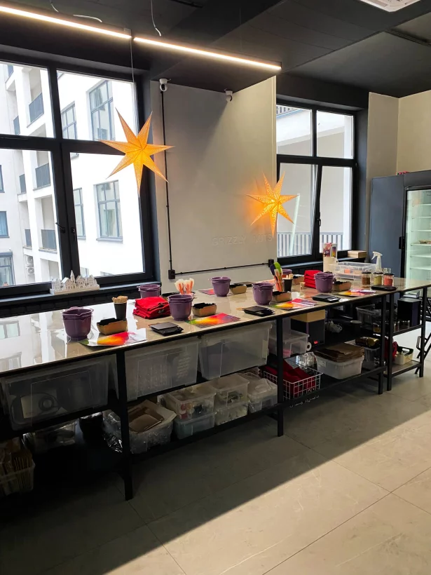 Интерьер/Экстерьер/Банкетная зона/Бар/Стол для двоих/Вход/Главный зал/Lounge зона кулинарная студия Grizzly Nuts фото