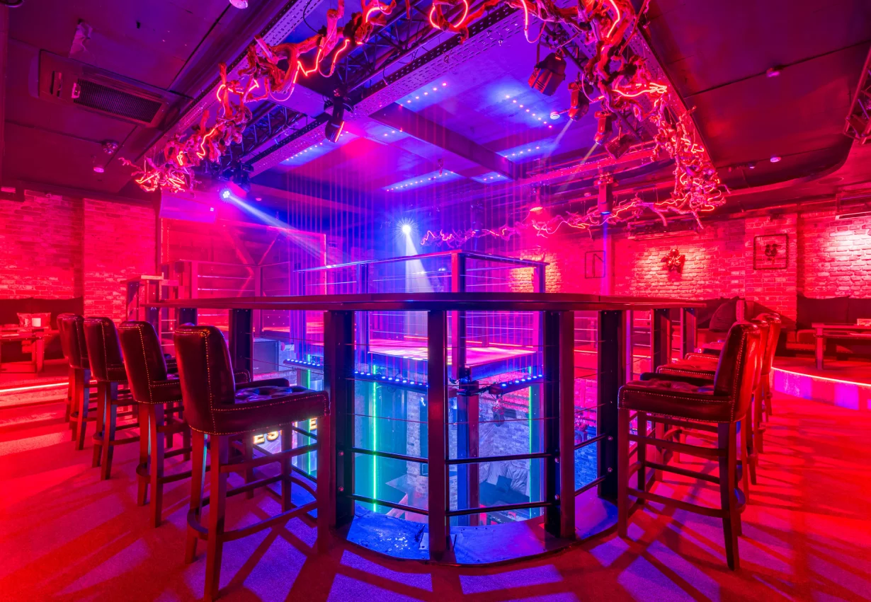 Интерьер/Экстерьер/Банкетная зона/Бар/Стол для двоих/Вход/Главный зал/Lounge зона клуб Burlesque фото