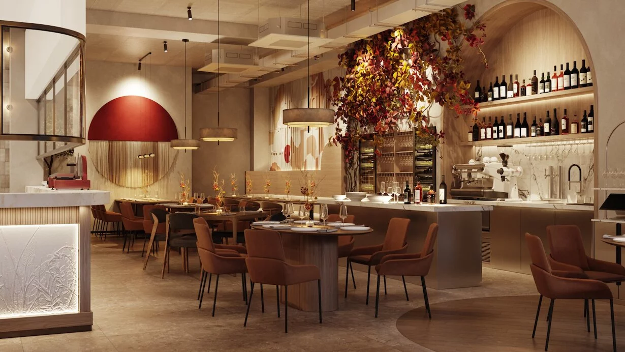 Интерьер/Экстерьер/Банкетная зона/Бар/Стол для двоих/Вход/Главный зал/Lounge зона ресторан Счастье Тутто фото