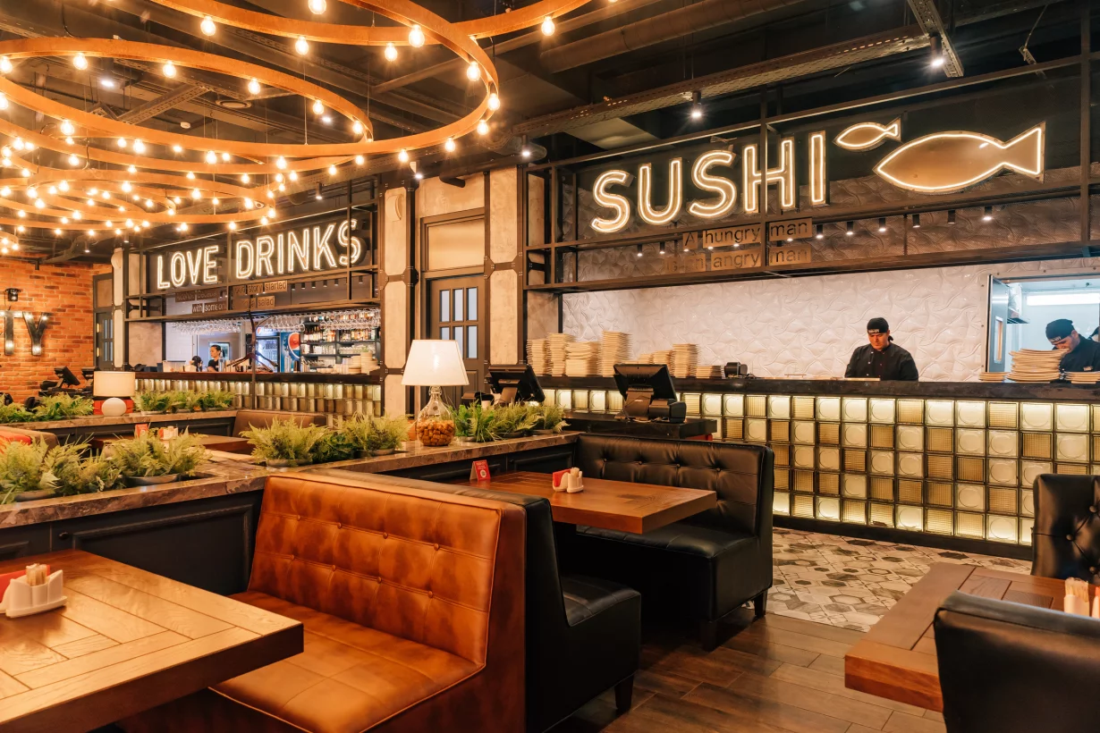 Интерьер/Экстерьер/Банкетная зона/Бар/Стол для двоих/Вход/Главный зал/Lounge зона ресторан Токио-City фото