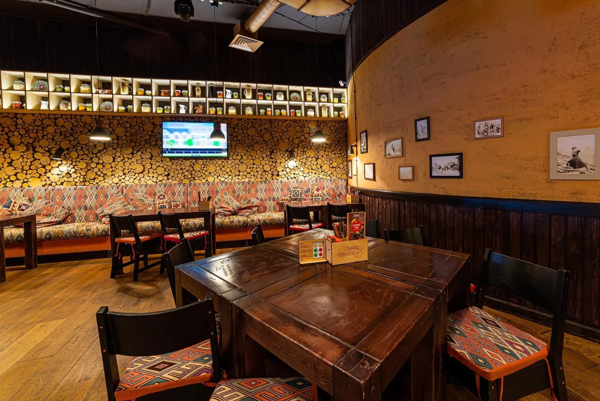 Интерьер/Экстерьер/Банкетная зона/Бар/Стол для двоих/Вход/Главный зал/Lounge зона ресторан ПхалиХинкали фото